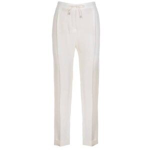 Loro Piana Cream Silk Crepe Drawstring Trousers